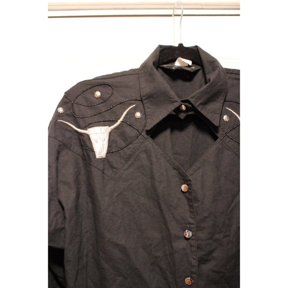 Vintage Lilia Smitty - Black Western Cowboy Shirt with Silver Bulls - Picture 7 of 9